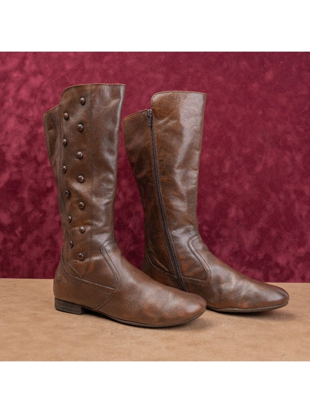 Born Women Dark Brown Zip Festival Boho Cottage Mid Flat Boots sz 8.5